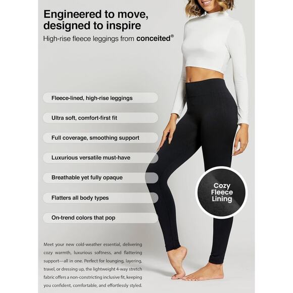 Conceited Womens Black Fleece Lined Soft Hi Rise Leggings Size Small Medium - Picture 2 of 9